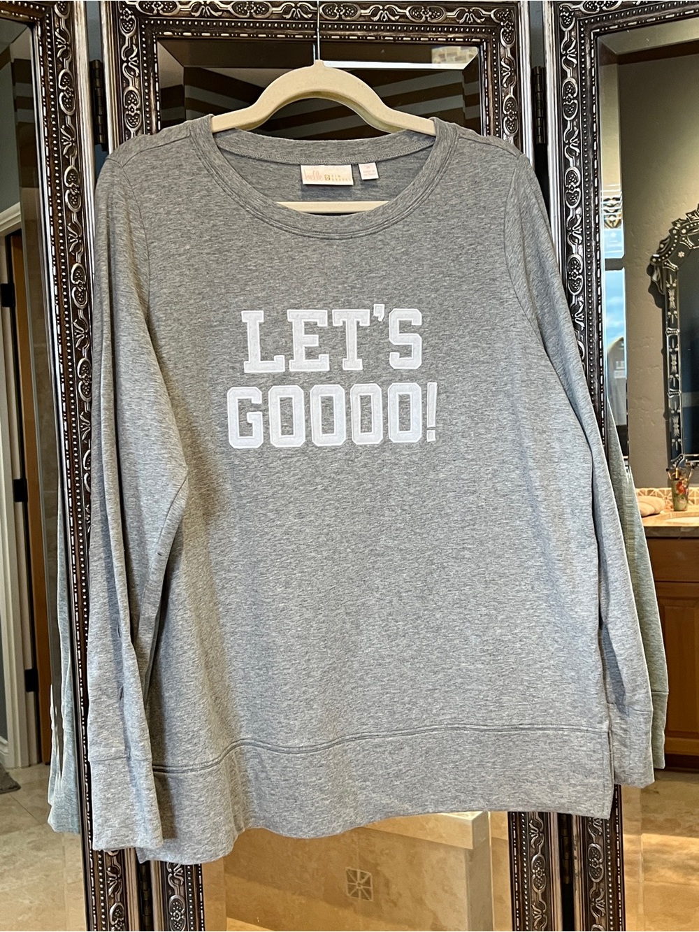 Belle by Kim Gravel Grey Game Day Crewneck Let’s Goooooo! Top - Sz M